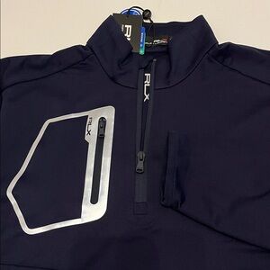 RLX Ralph Lauren 1/4 Zip Pullover Shirt Mens L  Blue Wicking Pocket NWT $148